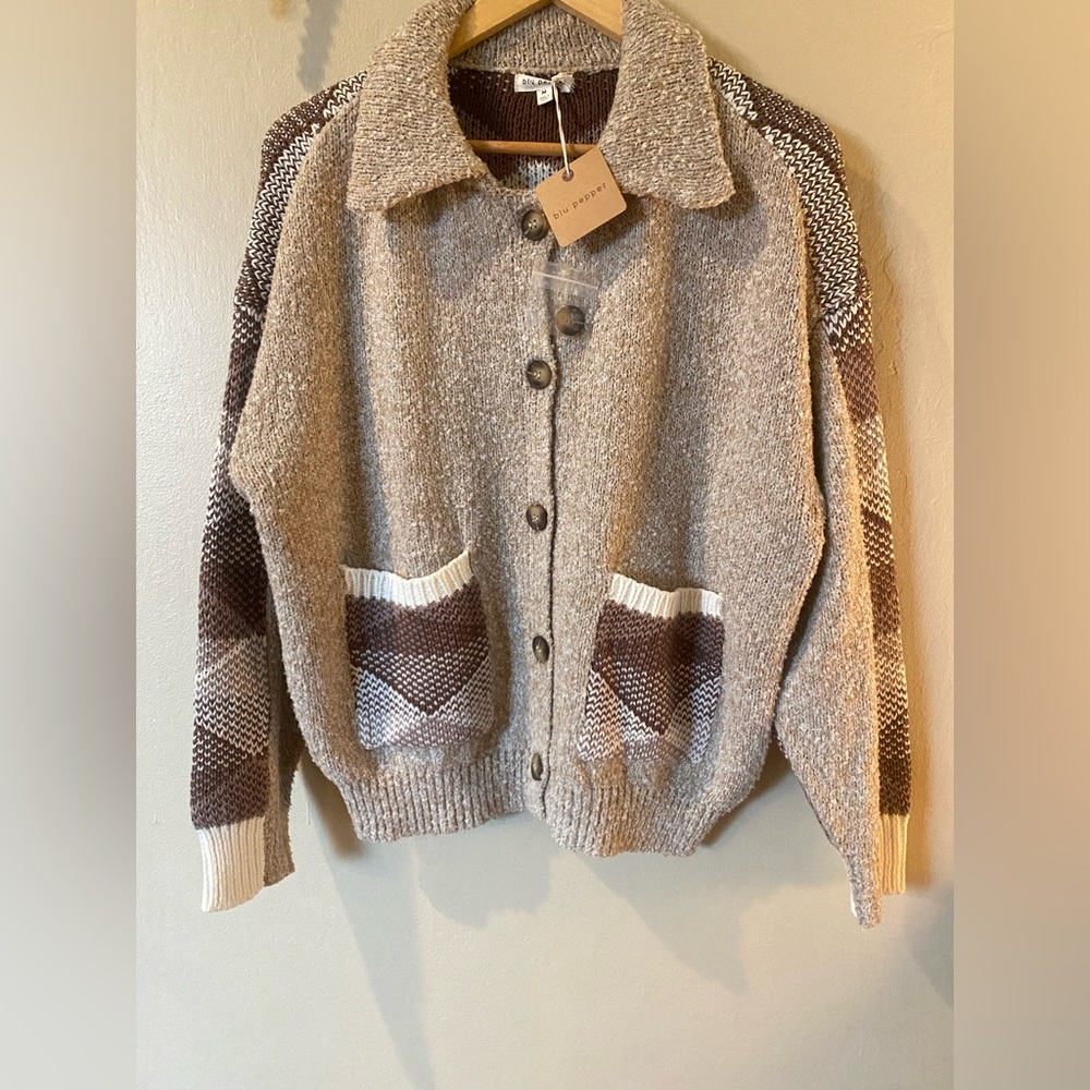 Blu Pepper Tan and Brown Knit Cardigan